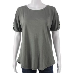John Patrick Women Basic Green Cotton Round Neck Short Sleeve T-Shirt Size M